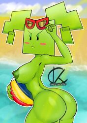1girls ass chaotickentro female green_hair green_skin mario_(series) mimi_(super_paper_mario) nintendo paper_mario sideboob solo sunglasses super_paper_mario