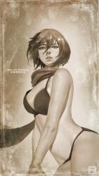 1girls abs alternate_version_available asian asian_female attack_on_titan black_hair black_hair_female bra breasts dark_hair female female_only looking_at_viewer mikasa_ackerman neight scarf shingeki_no_kyojin short_hair solo solo_female tagme underwear