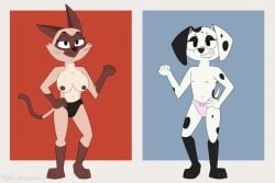 101_dalmatian_street 101_dalmatians ariane_(belfort_and_lupin) bedroom_eyes belfort_and_lupin belly_button big_breasts black_and_white_body black_and_white_fur blue_background breasts canid canine canis dalmatian dilly_(101_dalmatian) dilly_(slightlyarousedguy) dilly_dalmatian disney duo eyelashes feline female female_only flat_chest flat_chested folds gloves_(marking) hand_on_hip looking_at_viewer naked necklace nipples nude panties pearl_necklace pussy short short_height short_stack shortstack simple_background slightlyarousedguy smirk smirking smirking_at_viewer socks_(marking) spotted_body spotted_fur vagina young_adult young_female