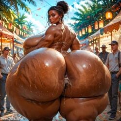 1girls ai_generated anus ass big_ass big_breasts bikini bra breasts cum cum_in_ass cum_inside ebony huge_ass looking_at_viewer looking_back oc public short_hair solo thick_thighs thighs watermark wide_hips