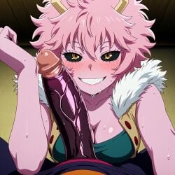 ai_generated ashido_mina boku_no_hero_academia drooling forearm_cock horny_female looking_pleasured mina_ashido my_hero_academia penis_awe pleasure_face