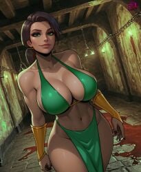 big_breasts black_hair breasts ed_product gold_(metal) green_eyes hips jade_(mortal_kombat) lips looking_at_viewer mortal_kombat