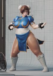 1girls 3d asian asian_female bbw blue_dress boots breasts brown_pantyhose china_dress chinese_clothes chinese_female chun-li chun-li_(cosplay) clothed cosplay dress female fighting_stance fugtrup glasses highres huge_breasts lace-up_boots mei_(overwatch) overwatch overwatch_2 overweight pantyhose pelvic_curtain plump sash solo spiked_bracelet street_fighter street_fighter_ii studio thick_thighs trait_connection