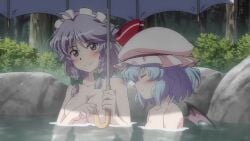 2d 2girls animated anime bath large_breasts nude official_animation onsen petite remilia_scarlet sakuya_izayoi small_breasts tagme the_memories_of_phantasm touhou video