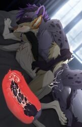 absurd_res andromorph animal_genitalia animal_penis anthro anthro_penetrated anthro_penetrating athletic balls bed black_penis black_sclera blush bodily_fluids canid canine canine_genitalia canine_penis canis cervical_penetration colored coyote cum cum_inside dakota_deforrest_(kyledere11) day detailed_background digital_drawing_(artwork) digital_media_(artwork) duo fur furniture genital_fluids genitals hi_res highlights_(coloring) hyena internal intersex intersex/male knot knotting light looking_down_at_partner lying male mammal on_bed on_side penetration penis pillow pillow_grab purple_highlights ruisha sex shaded shaved_arm slim sunlight tail waist_grab widescreen window zeekerz