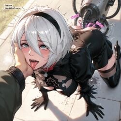 ahe_gao ahegao_face ai_generated chin_grab crying crying_with_eyes_open cum drooling exposed_pussy grabbing_chin leaking_precum leaking_pussy nier:_automata pussy_juice pussy_juice_drip robot robot_on_human sex sex_from_behind tentacle tentacle tentacle_sex yorha_2b