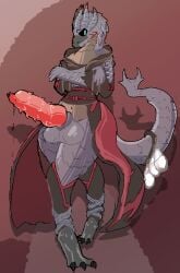 anthro big_penis capcom condom filled_condom genitals knot lighthouseheat male monster_hunter penile_spines penis sexual_barrier_device solo solo_male valstrax wearing_condom