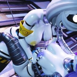 3d 3d_model 3d_render android_girl blender female futanari glitch_productions intersex murder_drones murder_drones_v render robot_girl robot_humanoid serial_designation_v uzi_(murder_drones) v_(murder_drones) white_body white_hair white_skin