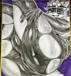 anthro anus ass balls_outline blizzard_entertainment bulge canid canine clothing detailed_bulge eyewear fox genital_outline glasses hat headgear headwear hi_res legs_up lifewonders live_a_hero looking_at_viewer male mammal painting_(artwork) presenting presenting_hindquarters solo tight_clothing torn_clothing traditional_painting_(artwork) vulpecula warcraft yurari_yr