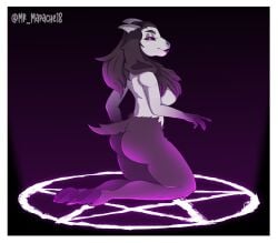 big_ass big_breasts big_butt big_thighs big_titties black_fur black_hair breasts curvaceous curvaceous_female curvaceous_figure curvy curvy_figure curvy_hips female female_focus female_only furry furry_female furry_only goat goat_demon goat_girl goat_horns long_hair looking_at_viewer mr_mapache original original_character pentagram white_fur