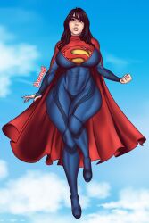 1girls bangs bemannen big_breasts breasts brown_eyes brunette cape child_bearing_hips clothed_female clothes clothing cosplay curvaceous curvy dc dc_comics eyelashes eyeshadow fist flying hourglass_figure huge_breasts large_breasts legs_together light-skinned_female light_skin long_hair looking_at_viewer makeup momokun outdoors painted_fingernails painted_nails real_person skin_tight skin_tight_suit sky solo superheroine superwoman superwoman_(cosplay) thick_lips thick_thighs toned toned_female voluptuous watermark wide_hips