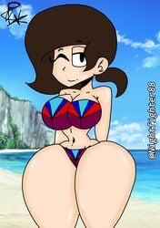 beach big_ass big_breasts big_butt bikini original_character pointy_chin thick_thighs xxpxx