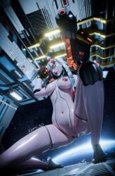 1girls 3d blizzard_entertainment female female_only koimo_3d nude nude_female overwatch overwatch_2 shion_(overwatch) solo solo_female white_body white_hair