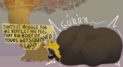 absurd_res anthro anthro_pred balls big_balls cock_vore dergun dialogue dragon duo english_text generation_2_pokemon genitals hi_res huge_balls hyper hyper_balls hyper_genitalia kahrugia kahrugia_(artist) legendary_pokemon lugia male male_pred male_prey mythological_creature mythological_scalie mythology nintendo onomatopoeia penile penis plant pokemon pokemon_(species) scalie size_difference smaller_pred sound_effects text tree vore