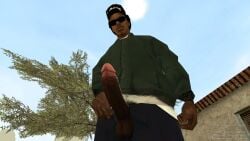 3d 3d_model 3d_render afro big_penis black_men black_penis bottom_view gangster glasses glasses_on_face grand_theft_auto grand_theft_auto:_san_andreas lance_wilson looking_at_viewer not_ai_generated pov sunglasses
