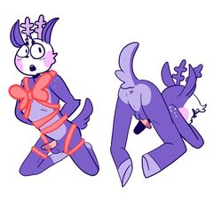 anthro anus deer furry gift_wrapped happy_tree_friends male_only mime_(htf) pink_bow purple_fur smuttales tied_up twink