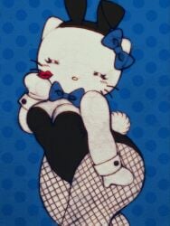 ass blush bow breasts bunny_ears bunny_girl bunny_tail cat_ears cat_girl cleavage closed_eyes fishnets hello_kitty hello_kitty_(character) hello_kitty_(series) huge_ass kookilooheavon tagme thick_thighs tight_clothing voluptuous white_fur wide_hips