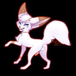 2026 anus balls butt canid canine claws digital_drawing_(artwork) digital_media_(artwork) erection feet fennec_fox feral fox fur genitals hair looking_at_viewer louis_(rukifox) male mammal penis rear_view rukifox simple_background smile solo standing tail teeth toes true_fox