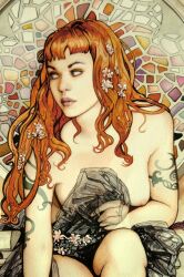 1girls 2017 arantza_sestayo body_markings breasts female nipples original red_hair solo traditional_media_(artwork)