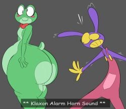 1boy 1girls amphibian anthro ass belly bowtie breasts bunny chubby chubby_female fat female frog furry glitch_productions green_skin hips jax_(the_amazing_digital_circus) lagomorph lagomorph_humanoid large_ass male nude nude_female olivesarecool overalls purple_body rabbit ribbit_(the_amazing_digital_circus) stomach the_amazing_digital_circus thick_thighs thighs weight_gain wide_hips