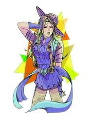 1girls belt breasts donuts_0w0 female female_only fingerless_gloves genderswap green_hair gyro_zeppeli human jojo's_bizarre_adventure light-skinned_female light_skin lipstick long_hair rule_63 shounen_jump skirt steel_ball_run tagme triangles white_background