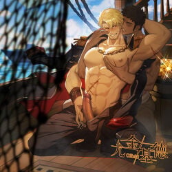 1:1 2boys abs armpits arms_up beard_stubble beefy biceps big_glans big_penis blonde_hair bracelet breasts brown_hair chinese_text collarbone cross_scar dark_penis depth_of_field duo eight_pack erection eugene_kidd eyebrow_scar eyeless_male fondling fondling_breast foreskin_folds frenulum from_behind gay golden_coin grabbing grabbing_another's_breast grabbing_breasts grabbing_from_behind hi_res indie_virtual_youtuber jacket_on_shoulders kneeling legs_apart looking_at_another male male/male male_breasts male_only manly mature_male mob_face moobs morning muscles muscular muscular_arms muscular_male necklace oppai pants_down pecs penis pirate practically_nude pubic_hair red_eyes red_glans retracted_foreskin scar scar_on_chest scar_on_face scar_on_stomach ship short_hair six_pack skin_tone_difference text thick_penis topless tough_guy treasure uncensored veiny_penis virtual_youtuber vtuber xuanlvclamp yaoi