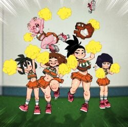 6+girls 6girls black_hair boku_no_hero_academia breasts brown_hair cheerleader cheerleader_uniform erect_nipples female female_focus floating green_hair horns jellot jirou_kyouka kyoka_jiro looking_at_viewer male mina_ashido momo_yaoyorozu multiple_females multiple_girls my_hero_academia nipples ochako_uraraka pink_hair pink_skin purple_hair shounen_jump smile take_your_pick teenager tooru_hagakure tooru_hagakure_(visible) tsunapiko tsuyu_asui
