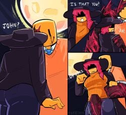 ass ass_focus clothing comic comic_page comic_panel dubious_consent eyeless eyeless_female eyes_covered forsaken_(roblox) husband_and_wife imminent_sex jane_doe_(forsaken) jane_doe_(roblox) john_doe_(forsaken) john_doe_(roblox) large_penis monster monster_cock monster_on_female penis_awe penis_between_thighs roblox roblox_game robloxian spiked_penis thighs tokodama trenchcoat turtleneck turtleneck_sweater yellow_body