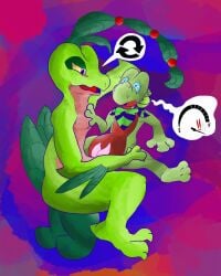 2_penises absurd_res animal_genitalia animal_penis anthro bodily_fluids cum cum_inflation cum_inside duo feral generation_3_pokemon genital_fluids genitals grovyle hemipenes hi_res humanoid inflation lizard male male/male multi_genitalia multi_penis nintendo penis pokemon pokemon_(species) reptile scalie swollen_belly talon_grovyle taloncreature treecko