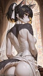 1girl ai_generated anger_vein ass bed breasts brown_hair decurse erection female_rover_(wuthering_waves) furry furry_female futanari legs_up long_hair looking_at_viewer lying on_back panties penis red_panties smile solo testicles twintails uncensored underwear wuthering_waves yellow_eyes