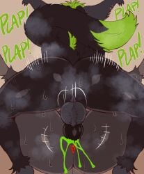 animal_genitalia animal_penis anthro anthro_on_anthro anthro_penetrated anthro_penetrating anthro_penetrating_anthro anus balls big_butt black_body black_fur black_hair bodily_fluids brown_body brown_fur butt canid canine canine_genitalia canine_penis canis carpallove colored_cum cum cum_drop cum_in_vagina cum_inside domestic_dog duo erection female from_front_position fur genital_fluids genitals green_body green_cum green_fur green_hair gynomorph_(lore) hair hi_res knot knotted_penis male male/female mammal mating_press monster musk nadilya_(heliocintrini) penetration penis plap_(sound) rear_view sex skulldog_(species) steam sweat sweatdrop sweaty_butt unusual_bodily_fluids unusual_cum unusual_genital_fluids vaginal vaginal_penetration valerie_(sigmagic)
