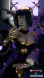 3d 3d_render big_breasts black_hair blue_eyes breasts cleavage crystal crystals curvaceous curvy curvy_female curvy_figure dark_room darkroom demon demon_girl demon_horns demon_lord demon_wings digimon digimon_(creature) digimon_story digimon_story:_time_stranger digiphilia eye_shadow facial_mark fallen_angel female forehead_tattoo hair_ornament horns hourglass_figure huge_breasts large_breasts light-skinned_female lilithmon loose_hair makeup mature mature_female monster_girl multi_wing neon neon_lights obsidian_frost parted_bangs pointy_ears purple_eyeshadow purple_lips purple_lipstick seven_great_demon_lords short_hair single_hair_bun slim_waist solo solo_female solo_focus tagme tattoo thick_ass thick_thighs throne throne_room tied_hair uncensored voluptuous voluptuous_female wide_hips wings