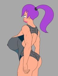 big_ass big_breasts futurama huge_breasts leotard muscular_female pbrown ponytail purple_hair see-through_clothing turanga_leela