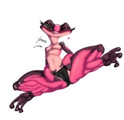 cameltoe flat_chest frog frog_girl gabi_(rio) green_eyes green_sclera heart jenghck looking_at_viewer navel one_eye_closed panties pink_body rio_(series) spread_legs tagme thick_thighs tongue tongue_out topless voluptuous wide_hips