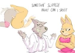 annoyed anthro anthro_penetrated bodily_fluids boyfriend/girlfriend canid canine canis canon_couple clothing clothing_around_legs crossed_arms cum cum_in_vagina cum_inside diane_foxington dreamworks duo female female_penetrated fox fur genital_fluids grey_body grey_fur heart_symbol looking_at_another looking_at_partner male male/female mammal mr._wolf_(the_bad_guys) orange_body orange_fur penetration risotme text the_bad_guys underwear underwear_around_legs vaginal vaginal_penetration wolf