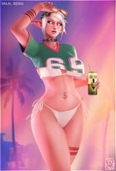2026 3d beach bikini_bottoms can crop_top elf elf_ears female glowing_eyes grand_theft_auto_vi night_elf pointed_ears sunglasses valnoressa valnoressa_leafwhisper white_hair world_of_warcraft