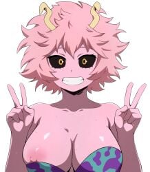 1girls absurd_res accurate_art_style ashido_mina black_sclera boku_no_hero_academia double_peace_sign hero_outfit_(mha) looking_at_viewer mina_ashido my_hero_academia nipples nipslip peace_sign pink_hair pink_skin smile smiling_at_viewer sweatdrop teenage_girl teenager third-party_edit transparent_background tsuranukko wardrobe_malfunction