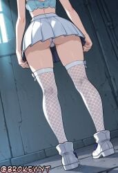 1girl ai_generated ass boots brokewyt crop_top cuckold fishnet_thighhighs fishnets from_behind furina_(genshin_impact) genshin_impact hi_res high_quality high_resolution highres lower_body microskirt miniskirt netorare panties pantyshot pleated_skirt shoes skindentation skirt solo standing thighhighs thighs uncensored underwear white_footwear white_panties white_skirt white_thighhighs