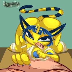 animal_crossing ankha ankha_ride_(minus8) big_ass big_breasts blowjob boobjob cat_ears cat_tail catgirl dat_ass egyptian furry kimochiina licking mummy nintendo paizuri pov pov_blowjob pov_eye_contact saliva saliva_trail