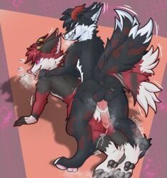 2_tails avaa_velvet canid canine canis cum cum_drip digital_media_(artwork) fox incest on_ground simple_background simple_shading vaginal_penetration zephyr_velvet