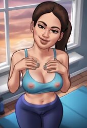 1girls 2d 2d_(artwork) ai_generated anna_(summertime_saga) areola areolae athletic athletic_female beautyash big_breasts breasts breasts_visible_through_clothing brown_hair brunette cameltoe cleavage clothing digital_drawing_(artwork) digital_media_(artwork) female female_focus female_only leggings medium_breasts nipples nipples_visible_through_clothing pants ponytail pussy pussy_lips see-through see-through_top summertime_saga tank_top thick_thighs vagina yoga_pants