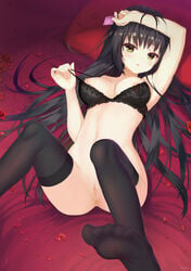 anus blue_(9153585) bottomless bra cafe_stella_to_shinigami_no_chou feet nipples pointy_chin pussy see-through shiki_natsume thighhighs uncensored undressing