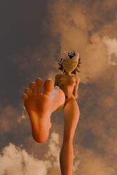 asian asian_female beach beach_umbrella chair completely_nude completely_nude_female gorillaz looking_at_viewer mask masked_female noodle_(gorillaz) noodle_(plastic_beach) nude nude_female sand smirk smirking smirking_at_viewer