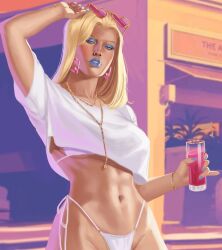 bikini chandeloor curvaceous emma_frost female female_only grand_theft_auto_vi loose_shirt marvel marvel_comics navel parody raised_hand tagme thick_thighs x-men