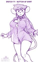 1girls 2d anthro anthro_female big_boobs big_breasts blush blushing boobs bottomless button_down_shirt choker female_anthro furry imminent_exposure imminent_wardrobe_malfunction katie_tinson large_breasts loose_clothes mouse mouse_ears mouse_girl mouse_humanoid mouse_tail no_panties rodent_humanoid see-through see-through_clothing see-through_shirt solo solo_female solo_focus straining_buttons straining_clothing t-kay
