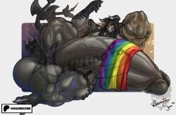 2024 3_toes 5_fingers anthro balls barazoku biceps big_balls big_muscles big_pecs big_penis black_balls black_body black_penis bone claws daemontor demon erection feet fingers genitals grey_body hand_behind_head hi_res horn huge_balls huge_pecs huge_penis humanoid humanoid_genitalia humanoid_penis hyper hyper_balls hyper_genitalia hyper_penis lgbt_pride lgbt_pride_month looking_at_viewer male muscular muscular_male not_furry nude nude_humanoid nude_male pecs penis pride_colors rainbow_flag rainbow_pride_flag rainbow_symbol skull skull_head solo toes tordeimos vein veiny_muscles veiny_penis