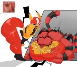 absurd_res anal anal_fluids anal_penetration anthro anthro_on_anthro anthro_penetrated anthro_penetrating backsack ball_slap balls balls_deep big_balls bodily_fluids clothing cocky cosplay_pikachu_(costume) duo english_text excessive_genital_fluids excessive_precum from_front_position generation_1_pokemon generation_7_pokemon genital_fluids genitals hi_res imminent_anal imminent_sex incineroar instant_loss_2koma male mask mating_press meme nintendo penetration pepper_(woopyy) pikachu pikachu_libre pinned pinned_to_ground pokemon pokemon_(species) precum red_body saggy_balls sex slap smug smug_face sports_mask sportswear taunting text torn_clothing woopyy wrestling wrestling_mask yellow_body