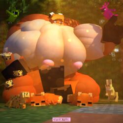 3d 3d_(artwork) anthro bee bee_(minecraft) beefcake beefy big_breasts big_muscles big_nipples black_eyes cuteskyler feline female forest forest_background fox fox_(minecraft) foxy_(cuteskyler) hyper_muscles jungle jungle_background minecraft muscles muscular nature nature_background orange_fur orange_hair parrot rabbit skyler skyler_quinn sunlight