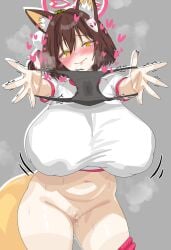 1girls big_breasts blue_archive blush bottomless breasts female fox_ears halo holding_panties izuna_(blue_archive) large_breasts looking_at_viewer panties txlyre yellow_eyes