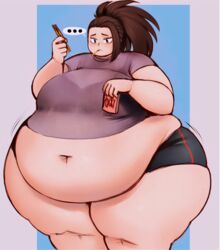 ... 1girls brown_hair eating fat female female_only huge_belly hyper hyper_ass hyper_belly hyper_thighs jaykuma massive_thighs momo_yaoyorozu my_hero_academia obese obese_female overweight solo thunder_thighs weight_gain wide_hips